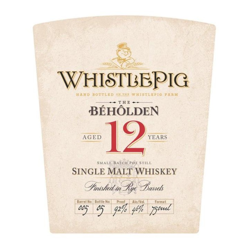 WhistlePig The Beholden 12 Year Small Batch Pot Still Single Malt Whiskey