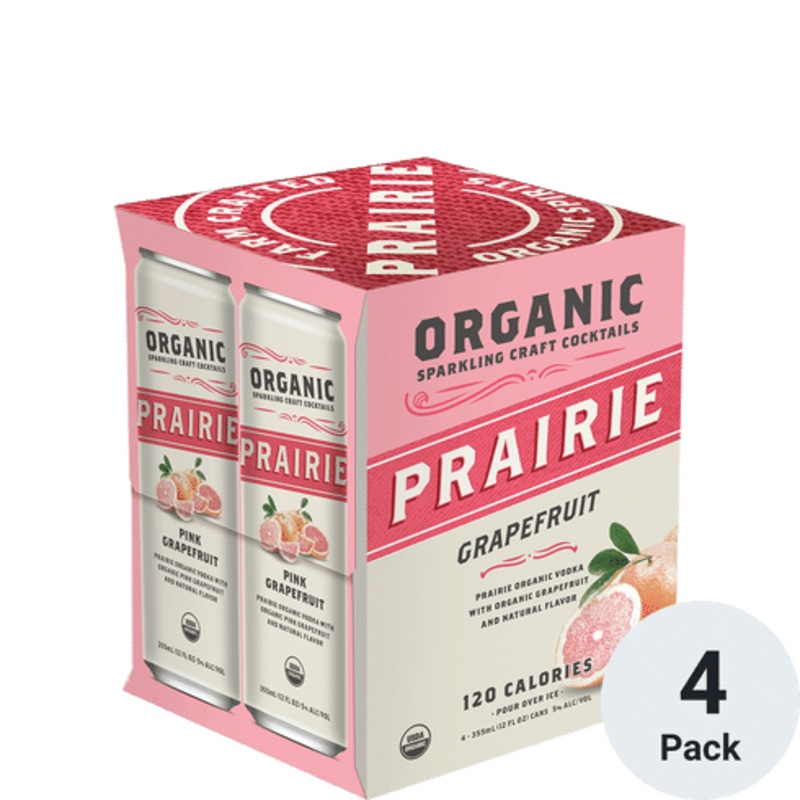 Prairie Organic Sparkling Grapefruit Craft Cocktail 4 Pack | 355ML