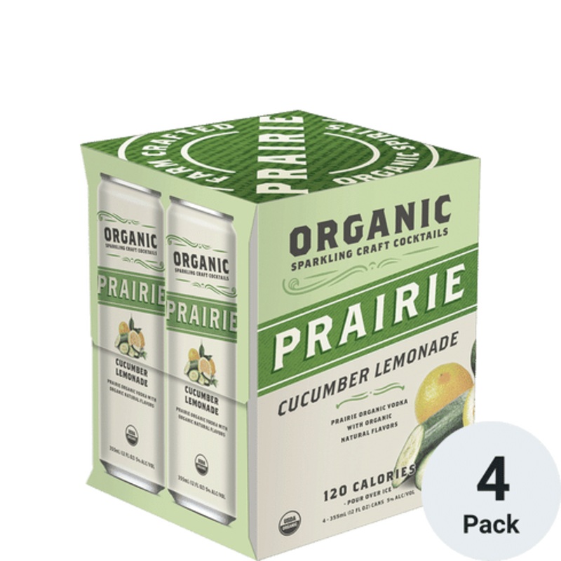Prairie Organic Sprakling Cucumber Lemonade Craft Cocktails Cocktail 4 Pack | 355ML