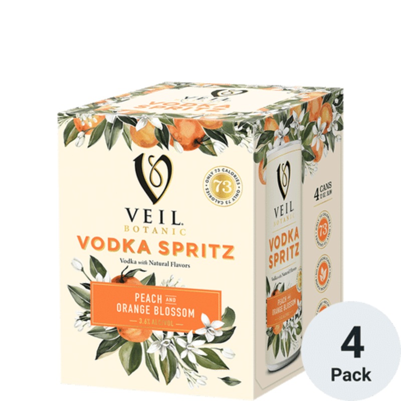Veil Botanic Spritz Peach and Orange Blossom Cocktail | 4pk-12oz Cans