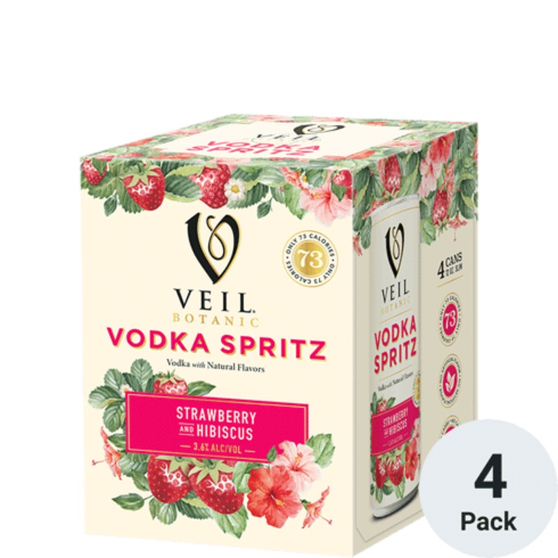 Veil Botanic Spritz Strawberry and Hibiscus Cocktail | 4pk-12oz Cans